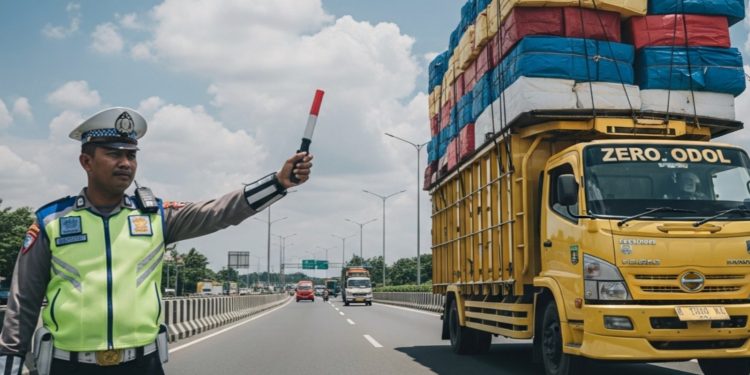Gambar Personel Korlantas Polri Amankan Kendaraan Over Dimension dan Overloard