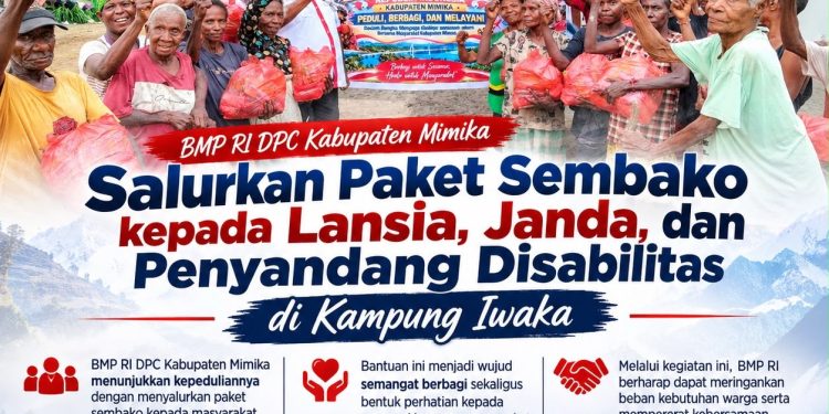 BMP RI DPC Kabupaten Mimika Salurkan Paket Sembako kepada Lansia, Janda, dan Penyandang Disabilitas di Kampung Iwaka